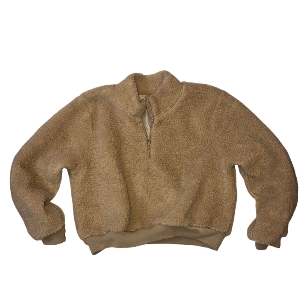 Boohoo Cropped Teddy Half Zip Pullover Size: Large